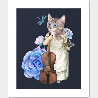 Vintage cat violin Posters and Art